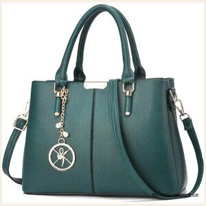 Medium Faux Leather Satchel Tote Bag with 3 Zippered Compartments